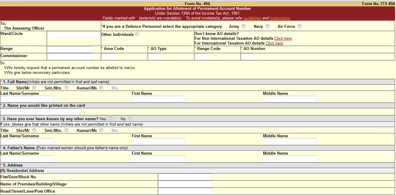 request for application for allotment of permanent account number see ...