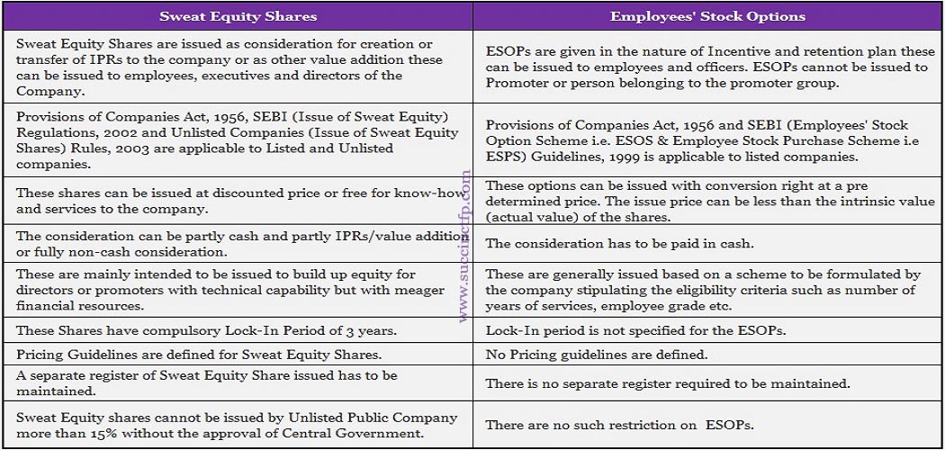 sweat equity and employee stock options